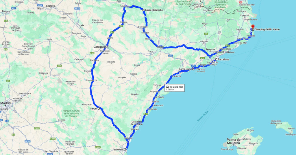 Routekaart rondreis Noord-Spanje van 19 dagen